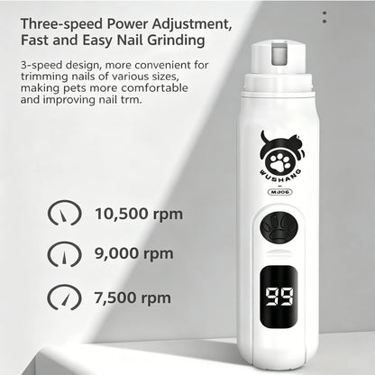 Intelligent LCD Display Pet Nail Polisher 3 Multi-Size Grinding Heads Fast Smooth Trimmer for Small & Large Pets Daily Grooming